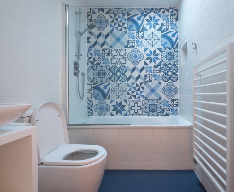 Decorative tile patterns in a residential bathroom